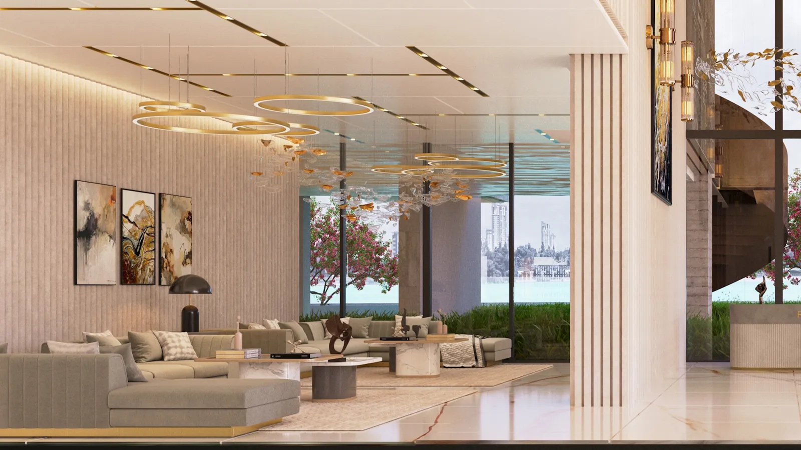 Modern apartment building lobby